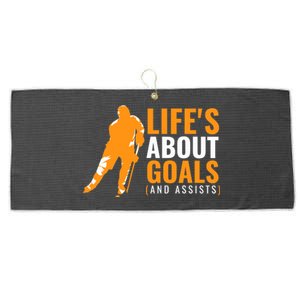 Life's About Goals Ice Hockey Large Microfiber Waffle Golf Towel