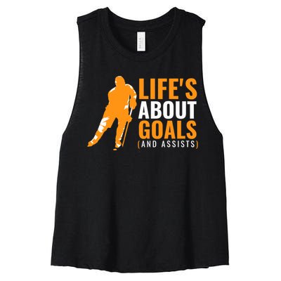 Life's About Goals Ice Hockey Women's Racerback Cropped Tank