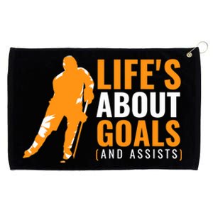 Life's About Goals Ice Hockey Grommeted Golf Towel