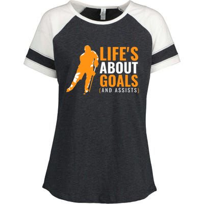 Life's About Goals Ice Hockey Enza Ladies Jersey Colorblock Tee