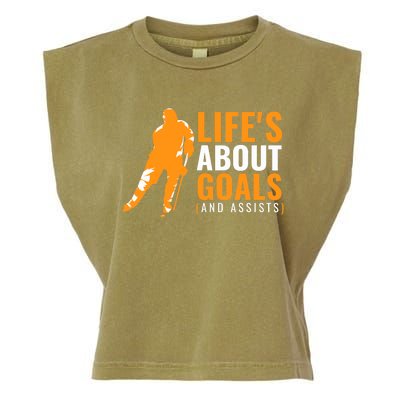 Life's About Goals Ice Hockey Garment-Dyed Women's Muscle Tee