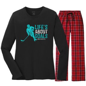 Life's About Goals And Assists Hockey Player Ice Hockey Women's Long Sleeve Flannel Pajama Set 