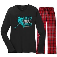 Life's About Goals And Assists Hockey Player Ice Hockey Women's Long Sleeve Flannel Pajama Set 