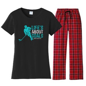 Life's About Goals And Assists Hockey Player Ice Hockey Women's Flannel Pajama Set