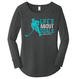 Life's About Goals And Assists Hockey Player Ice Hockey Women's Perfect Tri Tunic Long Sleeve Shirt