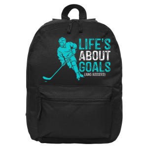 Life's About Goals And Assists Hockey Player Ice Hockey 16 in Basic Backpack