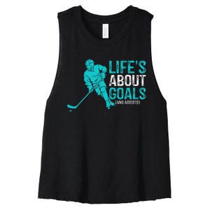 Life's About Goals And Assists Hockey Player Ice Hockey Women's Racerback Cropped Tank