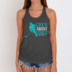 Life's About Goals And Assists Hockey Player Ice Hockey Women's Knotted Racerback Tank