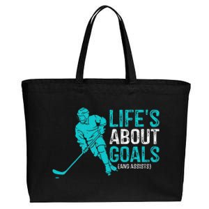 Life's About Goals And Assists Hockey Player Ice Hockey Cotton Canvas Jumbo Tote