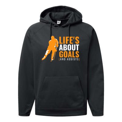 Life's About Goals Ice Hockey Shirt For Boys Ice Hockey TShirt Performance Fleece Hoodie