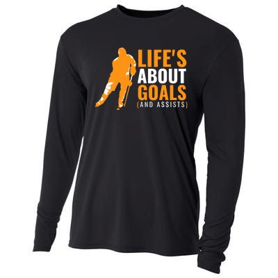 Life's About Goals Ice Hockey Shirt For Boys Ice Hockey TShirt Cooling Performance Long Sleeve Crew