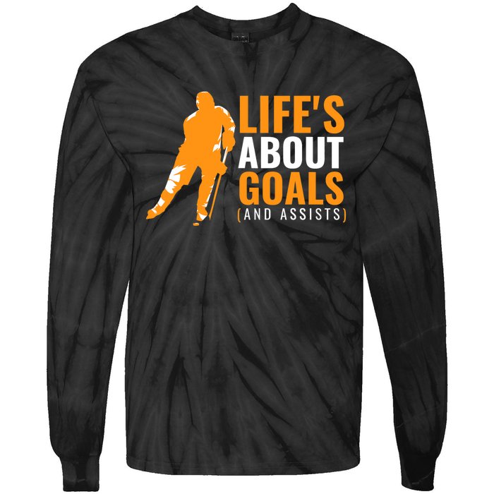 Life's About Goals Ice Hockey Shirt For Boys Ice Hockey TShirt Tie-Dye Long Sleeve Shirt