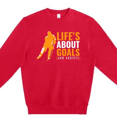 Life's About Goals Ice Hockey Shirt For Boys Ice Hockey TShirt Premium Crewneck Sweatshirt