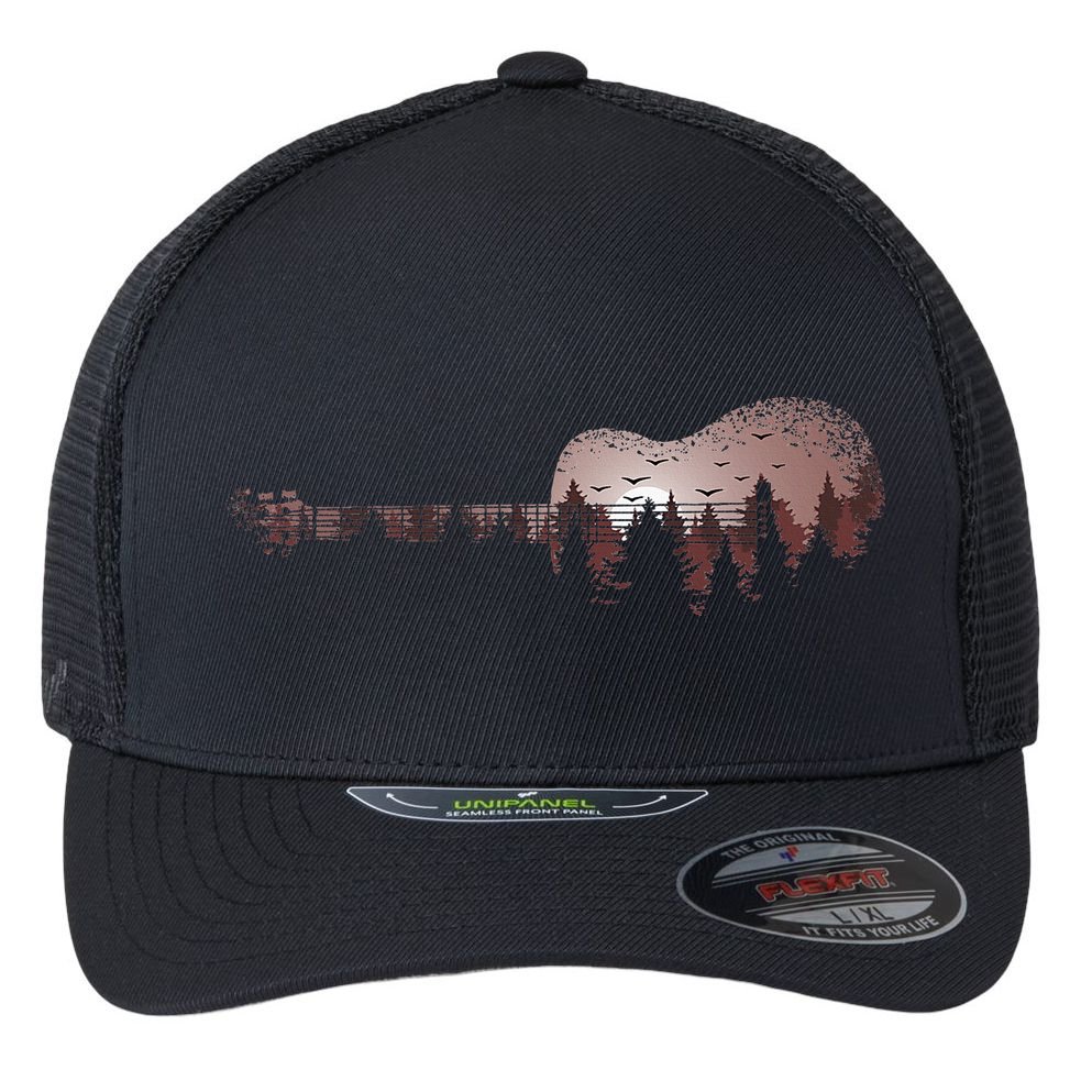Landscape Acoustic Guitar Forest Trees Musician Guitarist Flexfit Unipanel Trucker Cap