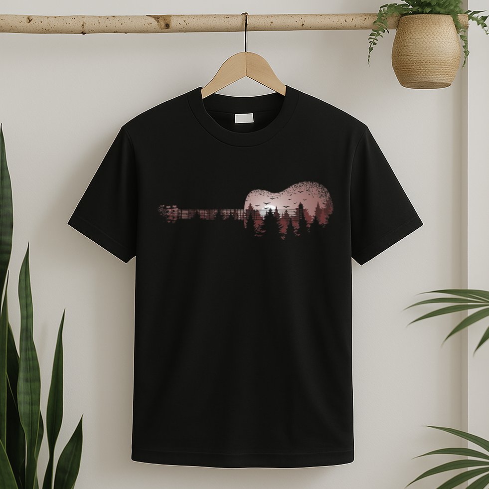 Landscape Acoustic Guitar Forest Trees Musician Guitarist T-Shirt