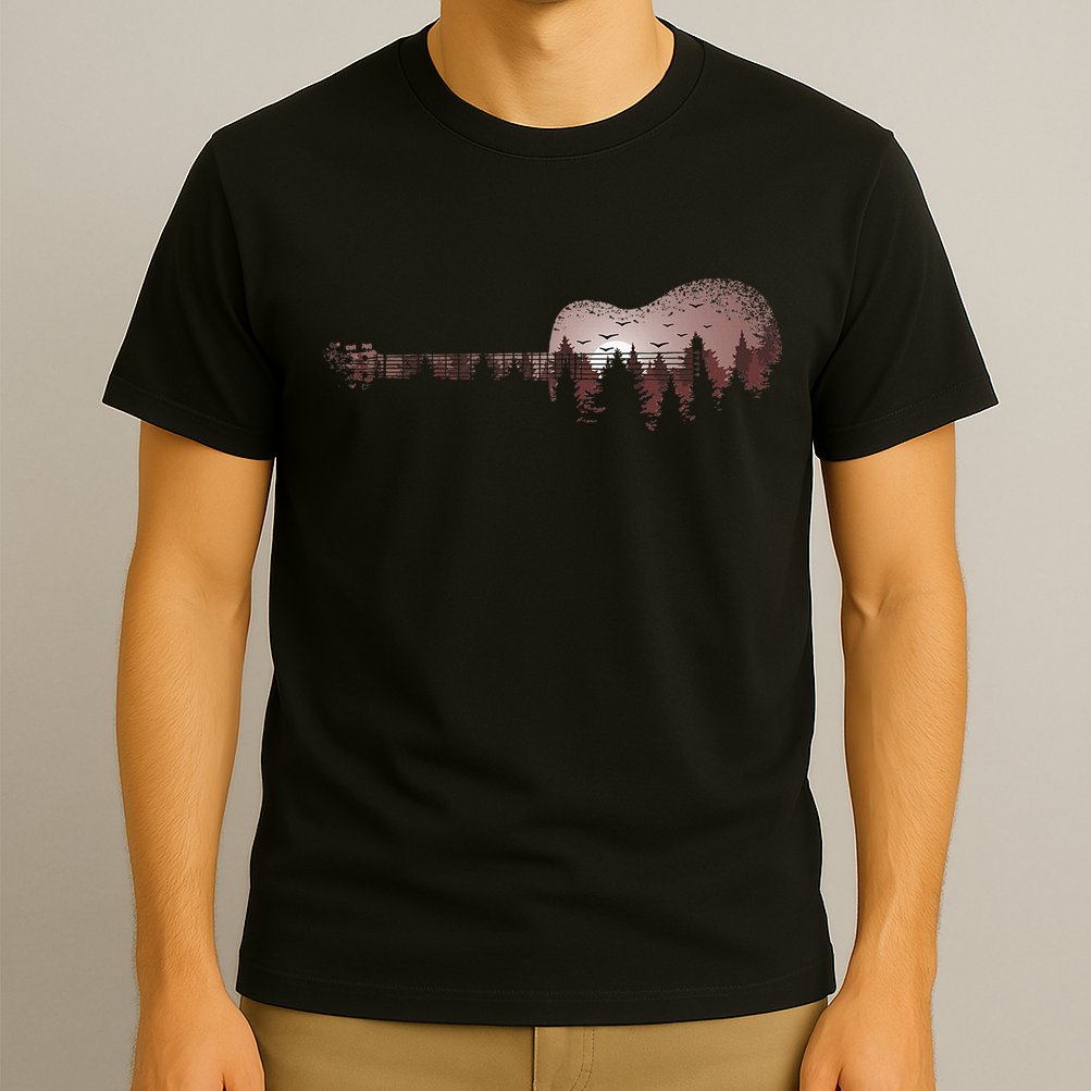 Landscape Acoustic Guitar Forest Trees Musician Guitarist T-Shirt