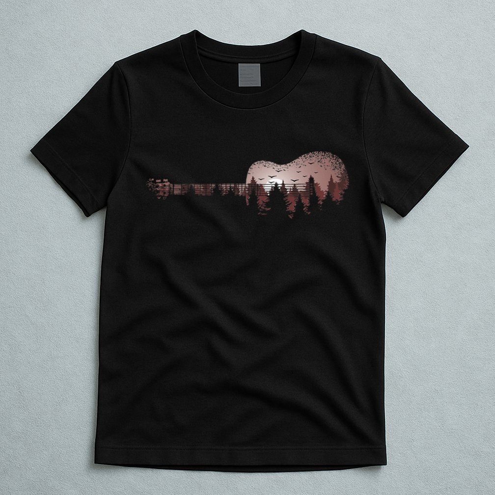Landscape Acoustic Guitar Forest Trees Musician Guitarist T-Shirt