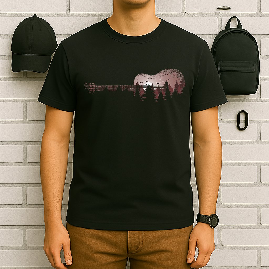 Landscape Acoustic Guitar Forest Trees Musician Guitarist T-Shirt