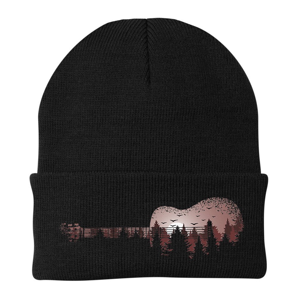 Landscape Acoustic Guitar Forest Trees Musician Guitarist Beanie