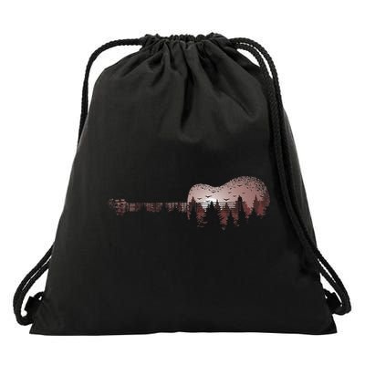 Landscape Acoustic Guitar Forest Trees Musician Guitarist Drawstring Bag