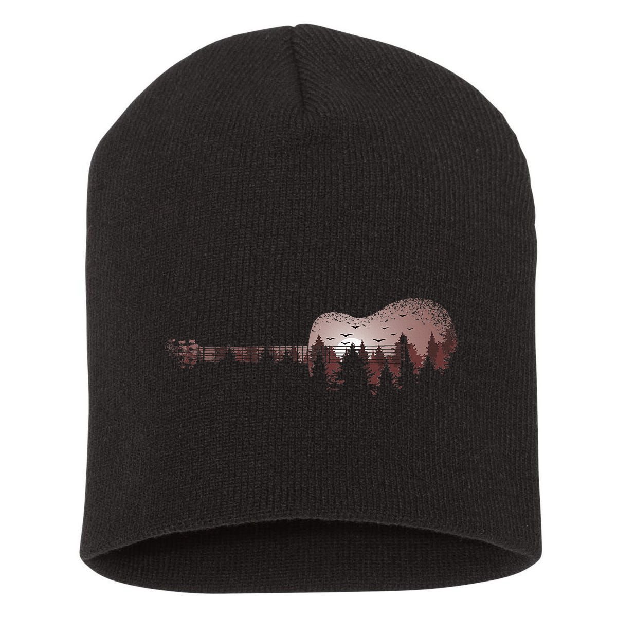 Landscape Acoustic Guitar Forest Trees Musician Guitarist Short Acrylic Beanie