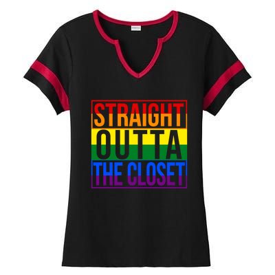 Lgbt Awareness Gift Rainbow Straight Outta The Closet Gift Ladies Halftime Notch Neck Tee