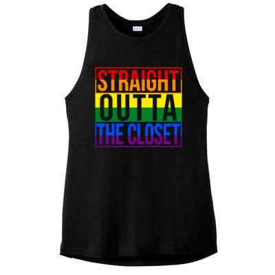 Lgbt Awareness Gift Rainbow Straight Outta The Closet Gift Ladies PosiCharge Tri-Blend Wicking Tank