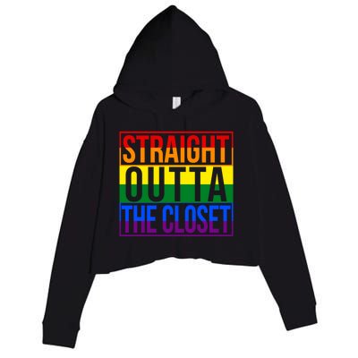 Lgbt Awareness Gift Rainbow Straight Outta The Closet Gift Crop Fleece Hoodie