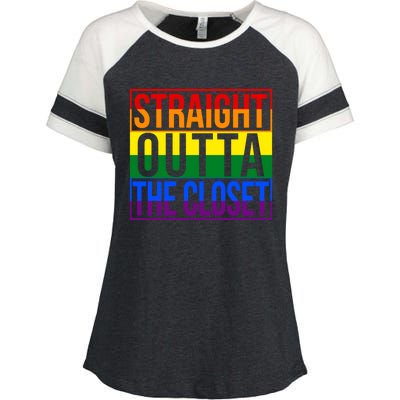 Lgbt Awareness Gift Rainbow Straight Outta The Closet Gift Enza Ladies Jersey Colorblock Tee