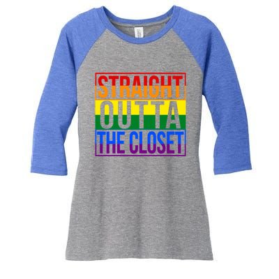 Lgbt Awareness Gift Rainbow Straight Outta The Closet Gift Women's Tri-Blend 3/4-Sleeve Raglan Shirt