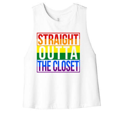 Lgbt Awareness Gift Rainbow Straight Outta The Closet Gift Women's Racerback Cropped Tank