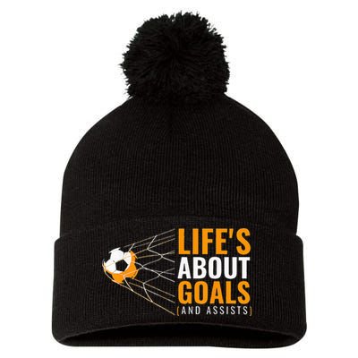 Life's About Goals Boy Soccer funny sport lovers Pom Pom 12in Knit Beanie