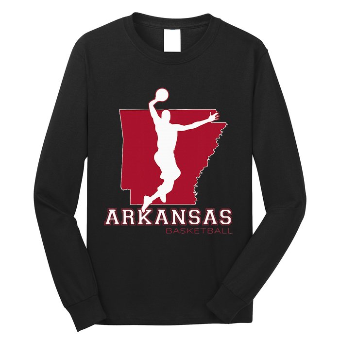 Love Arkansan Hoops Fan Arkansas State Silhouette Basketball Long Sleeve Shirt