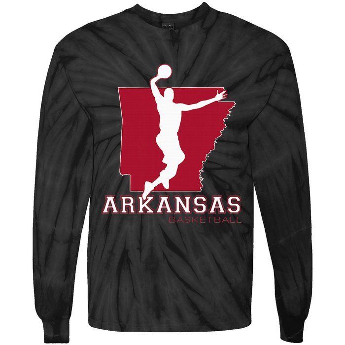 Love Arkansan Hoops Fan Arkansas State Silhouette Basketball Tie-Dye Long Sleeve Shirt