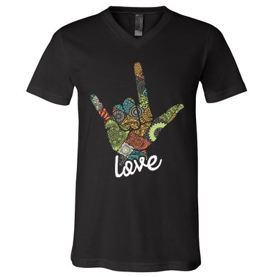 Love Asl Interpreter Hand Sign Language Translator V-Neck T-Shirt