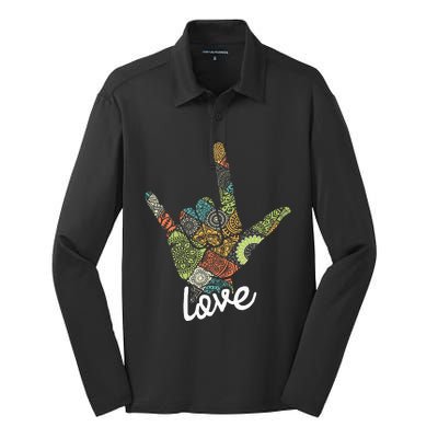 Love Asl Interpreter Hand Sign Language Translator Silk Touch Performance Long Sleeve Polo