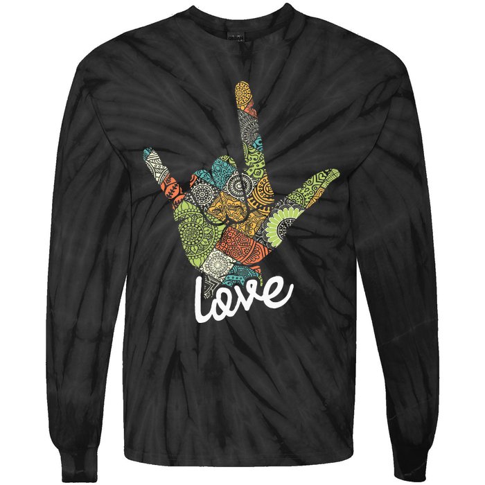 Love Asl Interpreter Hand Sign Language Translator Tie-Dye Long Sleeve Shirt