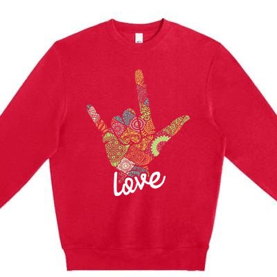 Love Asl Interpreter Hand Sign Language Translator Premium Crewneck Sweatshirt