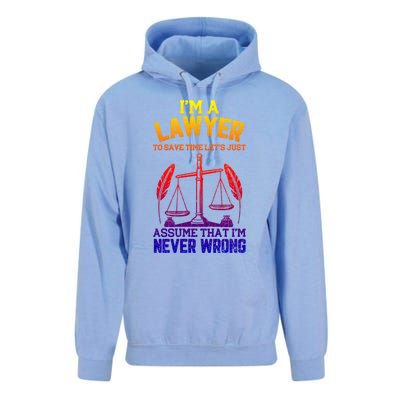 Lawyer Assume I'm Right Funny Attorney Law School Graphic Gift Unisex Surf Hoodie