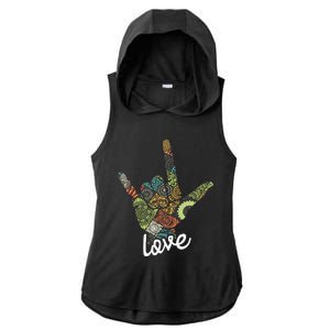 Love Asl Interpreter Hand Sign Language Translator Ladies PosiCharge Tri-Blend Wicking Draft Hoodie Tank