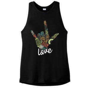 Love Asl Interpreter Hand Sign Language Translator Ladies PosiCharge Tri-Blend Wicking Tank