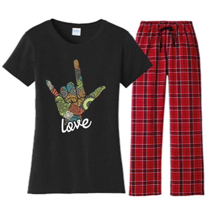 Love Asl Interpreter Hand Sign Language Translator Women's Flannel Pajama Set