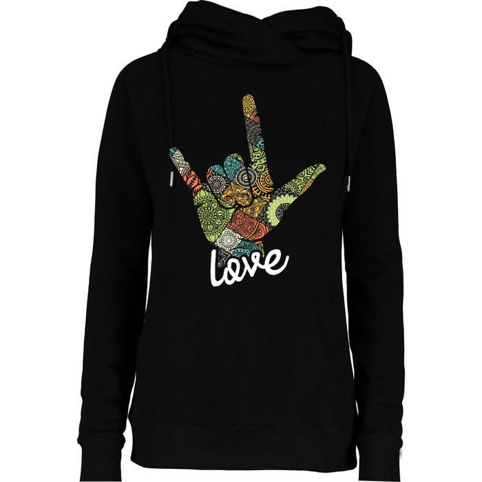 Love Asl Interpreter Hand Sign Language Translator Womens Funnel Neck Pullover Hood