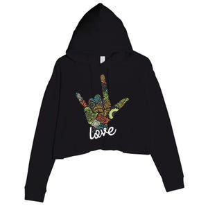 Love Asl Interpreter Hand Sign Language Translator Crop Fleece Hoodie