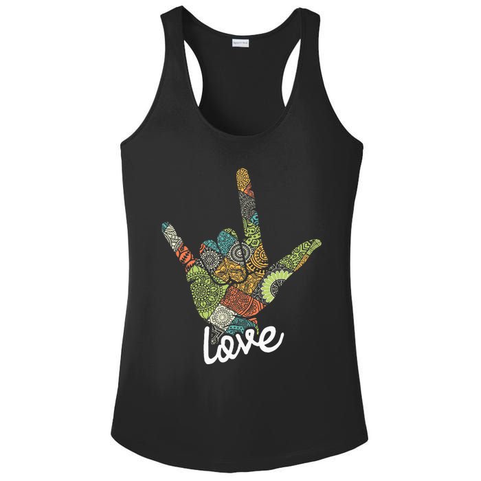 Love Asl Interpreter Hand Sign Language Translator Ladies PosiCharge Competitor Racerback Tank