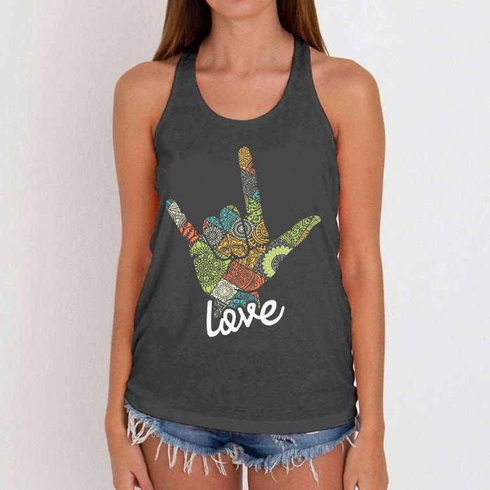 Love Asl Interpreter Hand Sign Language Translator Women's Knotted Racerback Tank