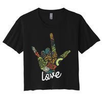 Love Asl Interpreter Hand Sign Language Translator Women's Crop Top Tee