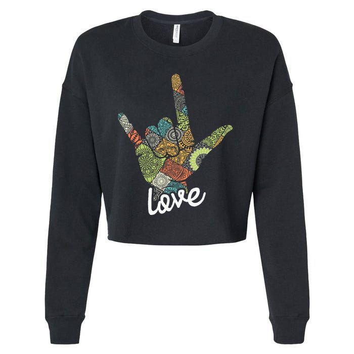 Love Asl Interpreter Hand Sign Language Translator Cropped Pullover Crew