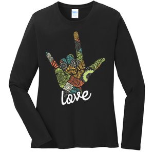 Love Asl Interpreter Hand Sign Language Translator Ladies Long Sleeve Shirt