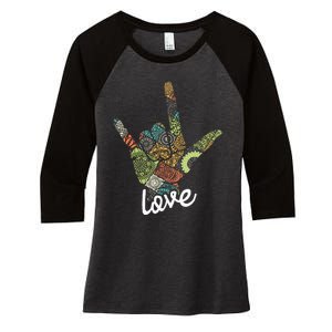 Love Asl Interpreter Hand Sign Language Translator Women's Tri-Blend 3/4-Sleeve Raglan Shirt